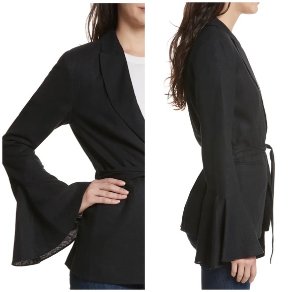 Free People Flared Sleeve Linen Blazer XS black jacket NWT - Picture 12 of 13